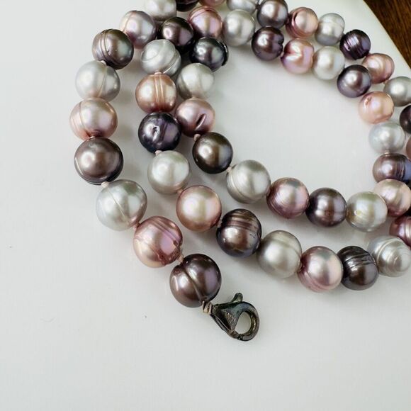 WW 925 Baroque Potato Freshwater Pearl Necklace White Pink Shades Sterling 4577 - Picture 4 of 15